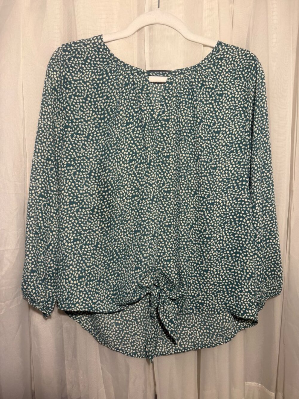 West Kei Teal Ivory Printed Tie Front Blouse Size Small